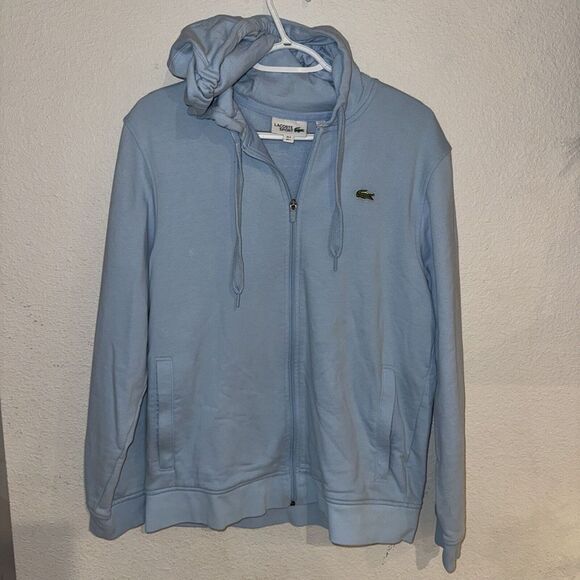 Lacoste Sport Hoodie Mens Large Size 5 Blue Full Zip Fleece Sweatshirt Croc Logo - Picture 1 of 7